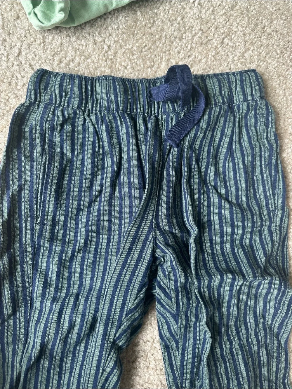 H&M Toddler 2-Piece Outfit Size 2T | Mint Pocket Tee & Blue Striped Linen Pants